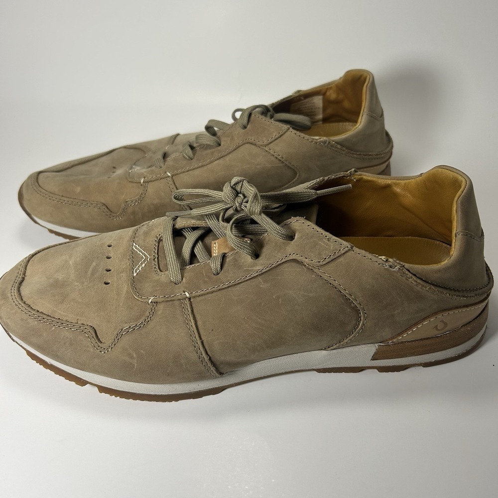 Mens OluKai Huakai Li Waxed Leather Lightweight Comfort Shoes Brown 10.5‎